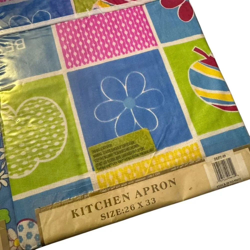Vtg‎ NOS Kitchen Aprons Set Of 2 Floral 80s 90s 26x33 Cotton With Vinyl Backing